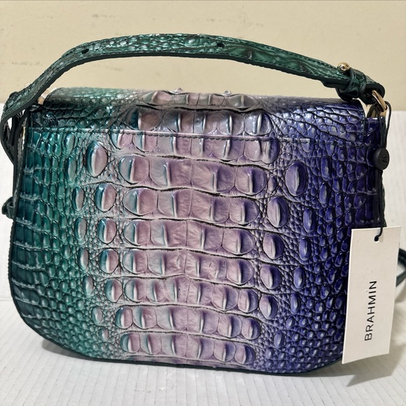 NWT BRAHMIN Must Have Croc Embossed Crossbody Ombre Green & Purple Vibrant - Picture 4 of 14